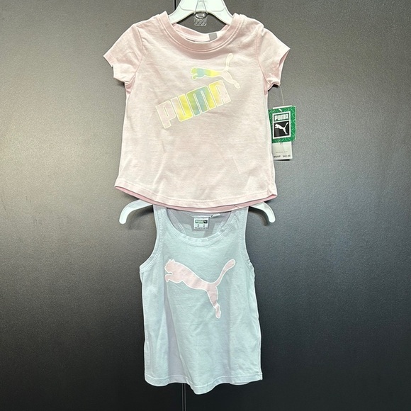 Puma 2 pc. Cotton tops, racerback  tank and light pink short sleeve puma logo T - Picture 1 of 5